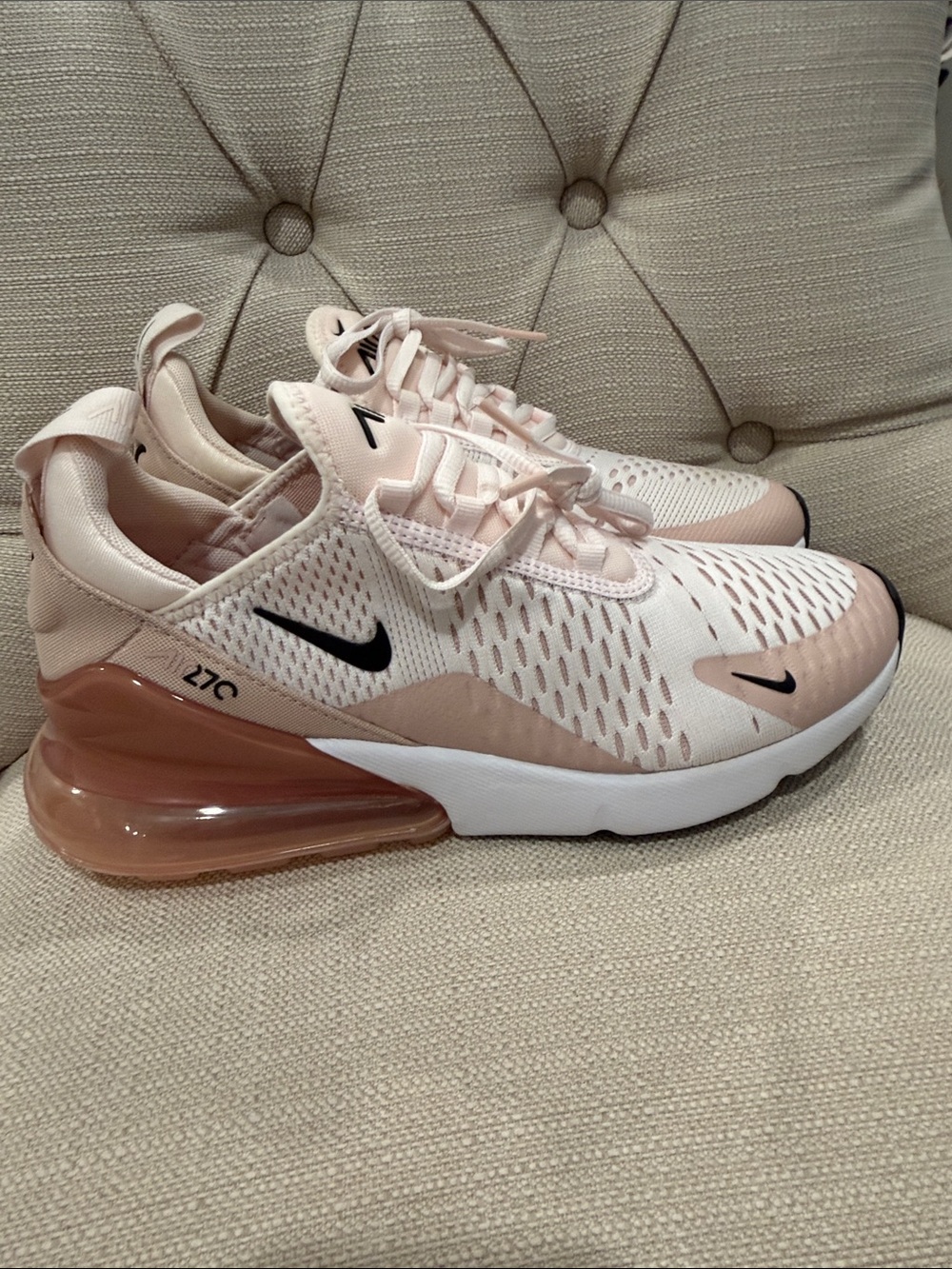 Nike Women’s Air Max 270 Pale Pink and White Sneakers